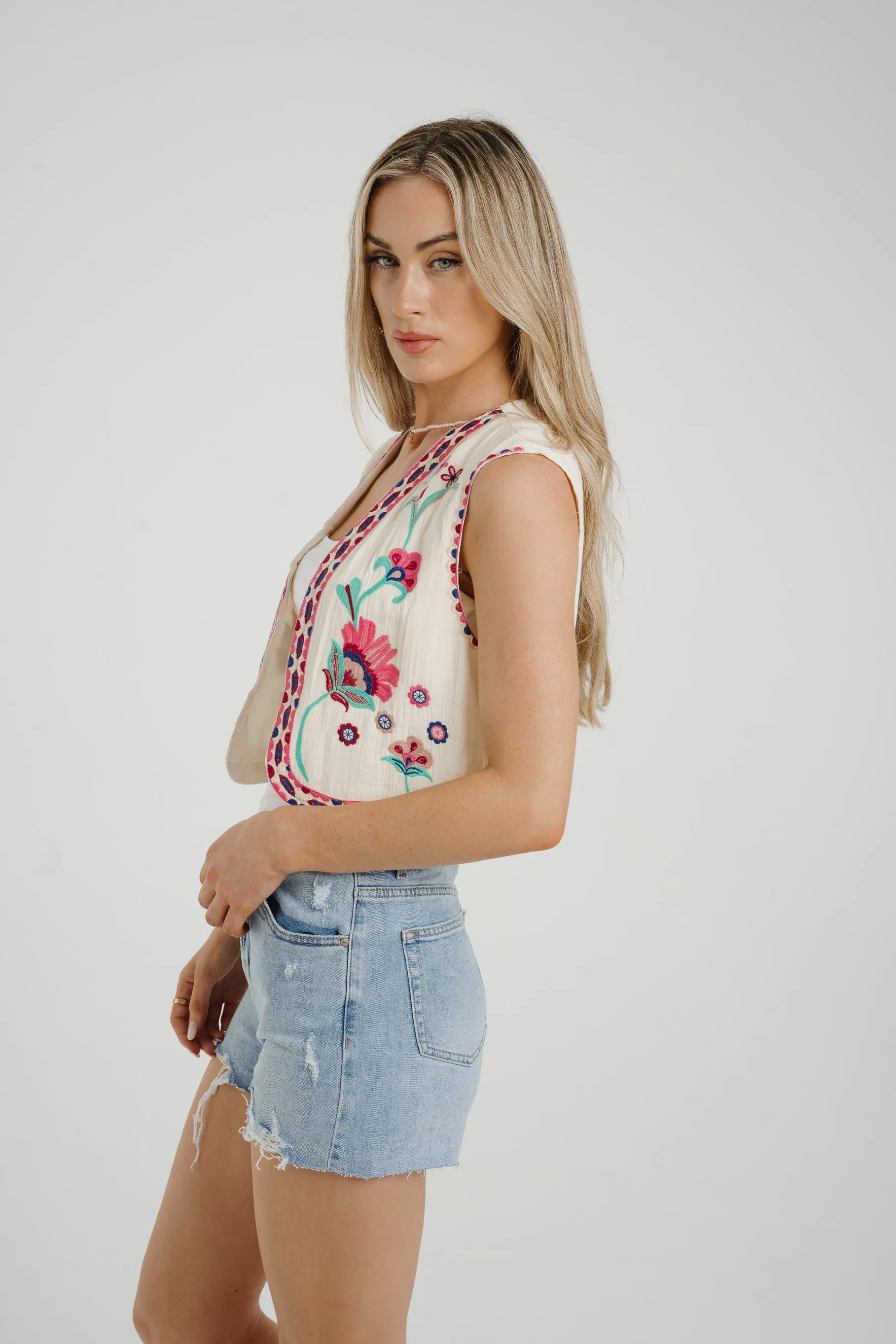 Ally Embroidered Waistcoat In Pink Mix