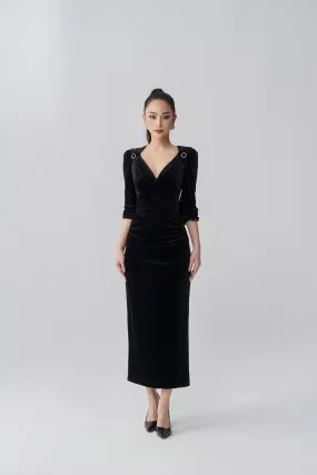 Aneta Sheath V-Neck Velvet Midi Dress