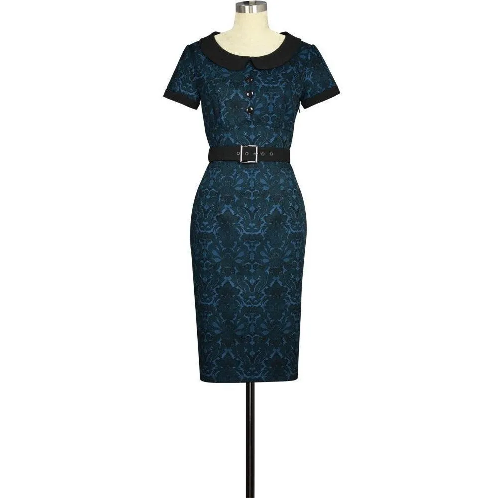 Anna Wiggle Dress in Blue Print