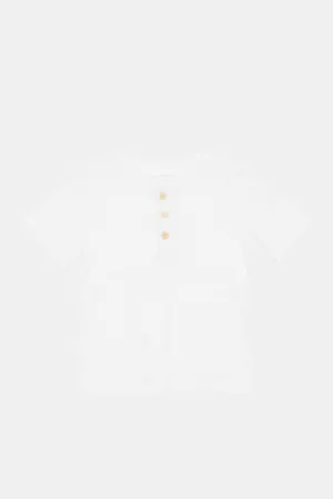 Baby Boys White Jacquard Henley T-Shirt