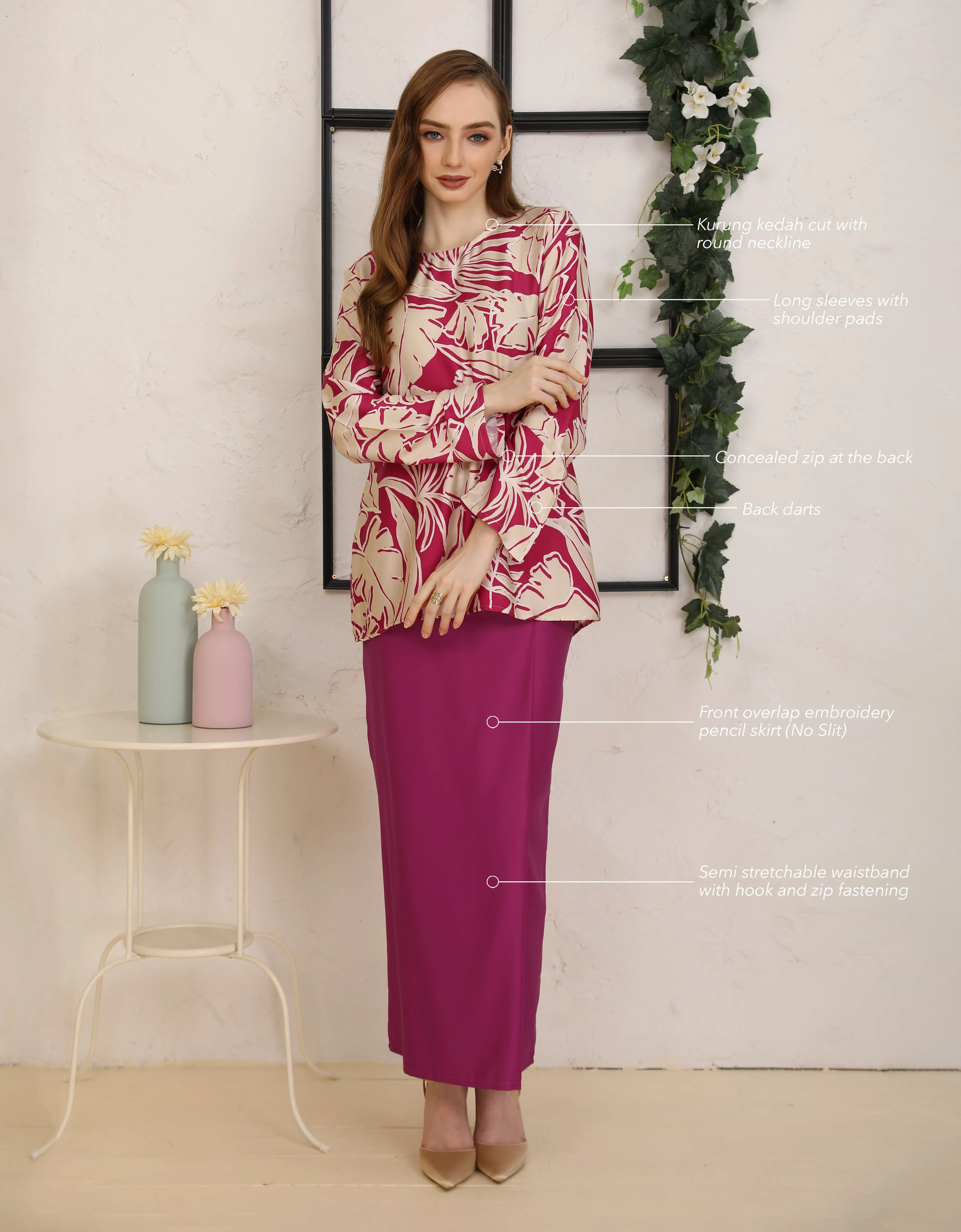 BAJU KURUNG KEDAH JESLYN (MAGENTA)