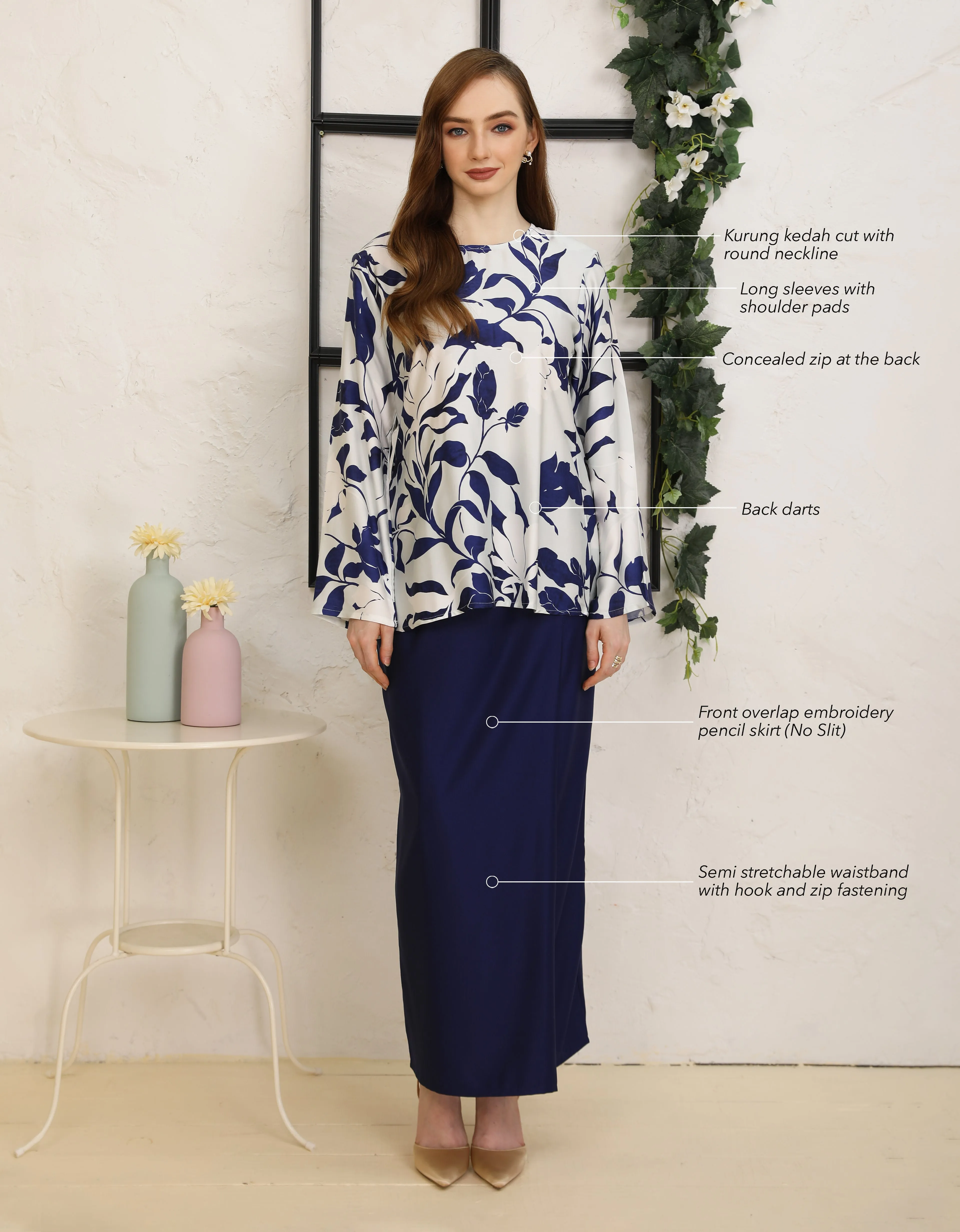 BAJU KURUNG KEDAH JESLYN (NAVY BLUE)