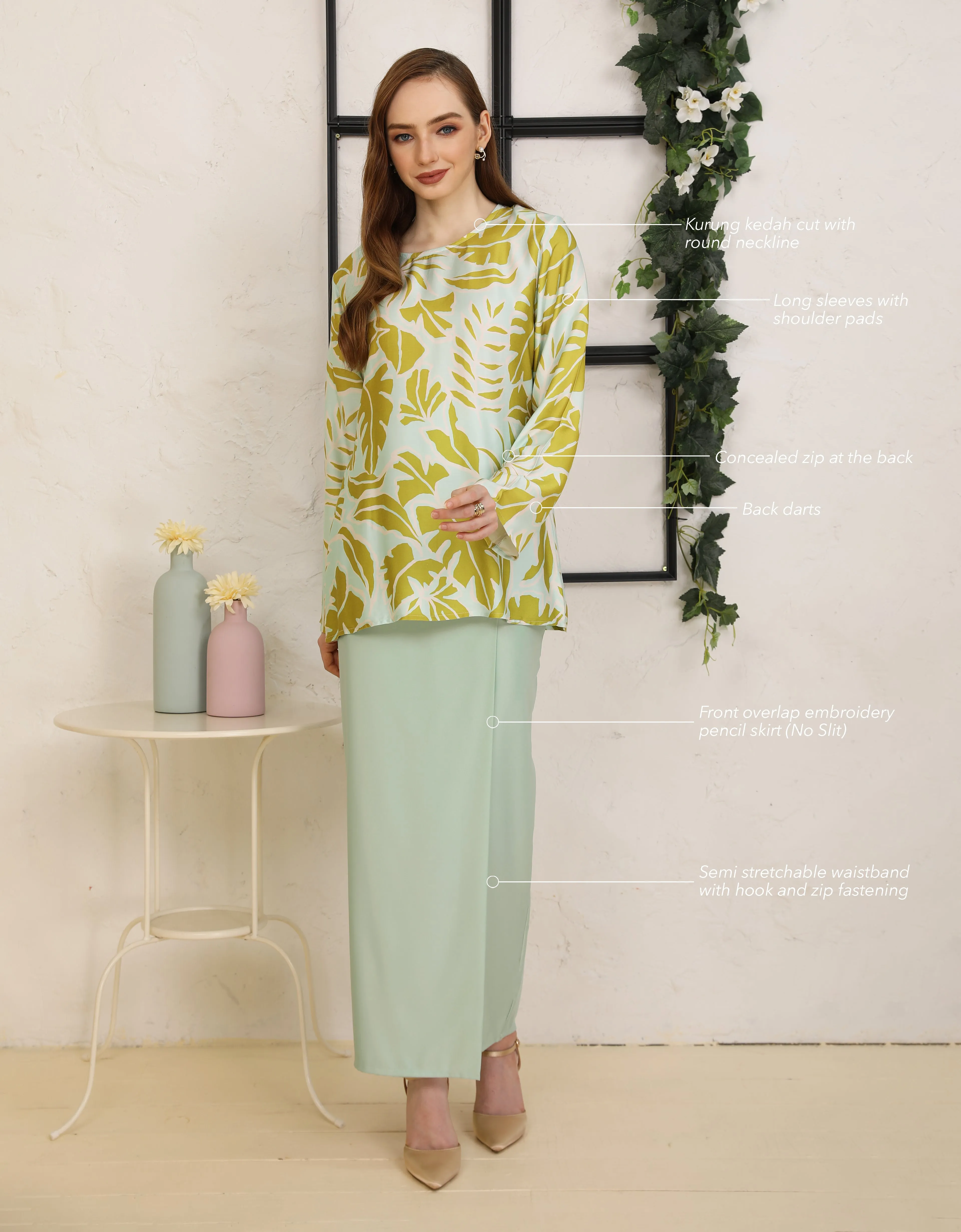 BAJU KURUNG KEDAH JESLYN (PISTACHIO)