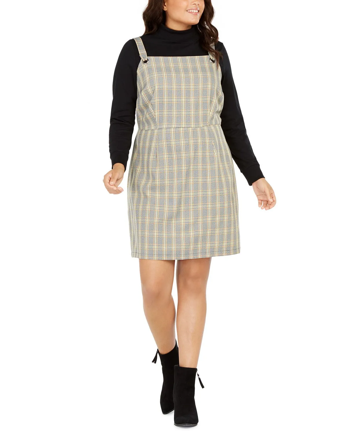 Be Bop Women's Plus Size Trendy Plaid Jumper Dress Yellow Size 2X