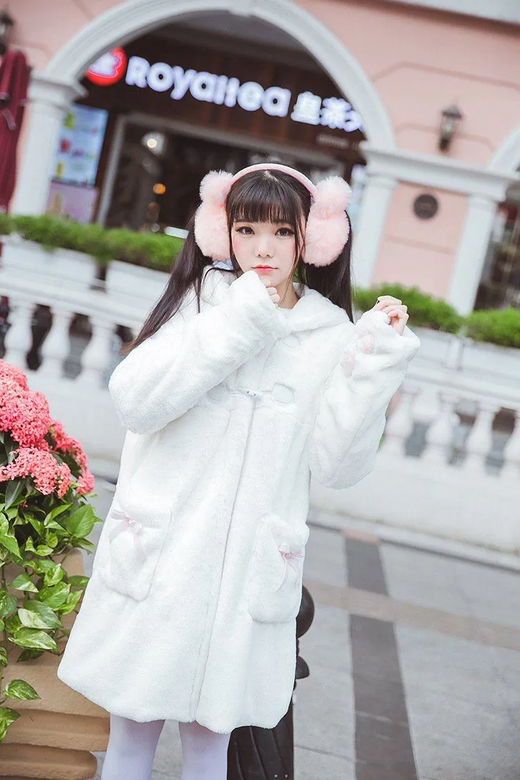 Bear Ears Hoodie Paws Sleeve Fur Coat SD00261