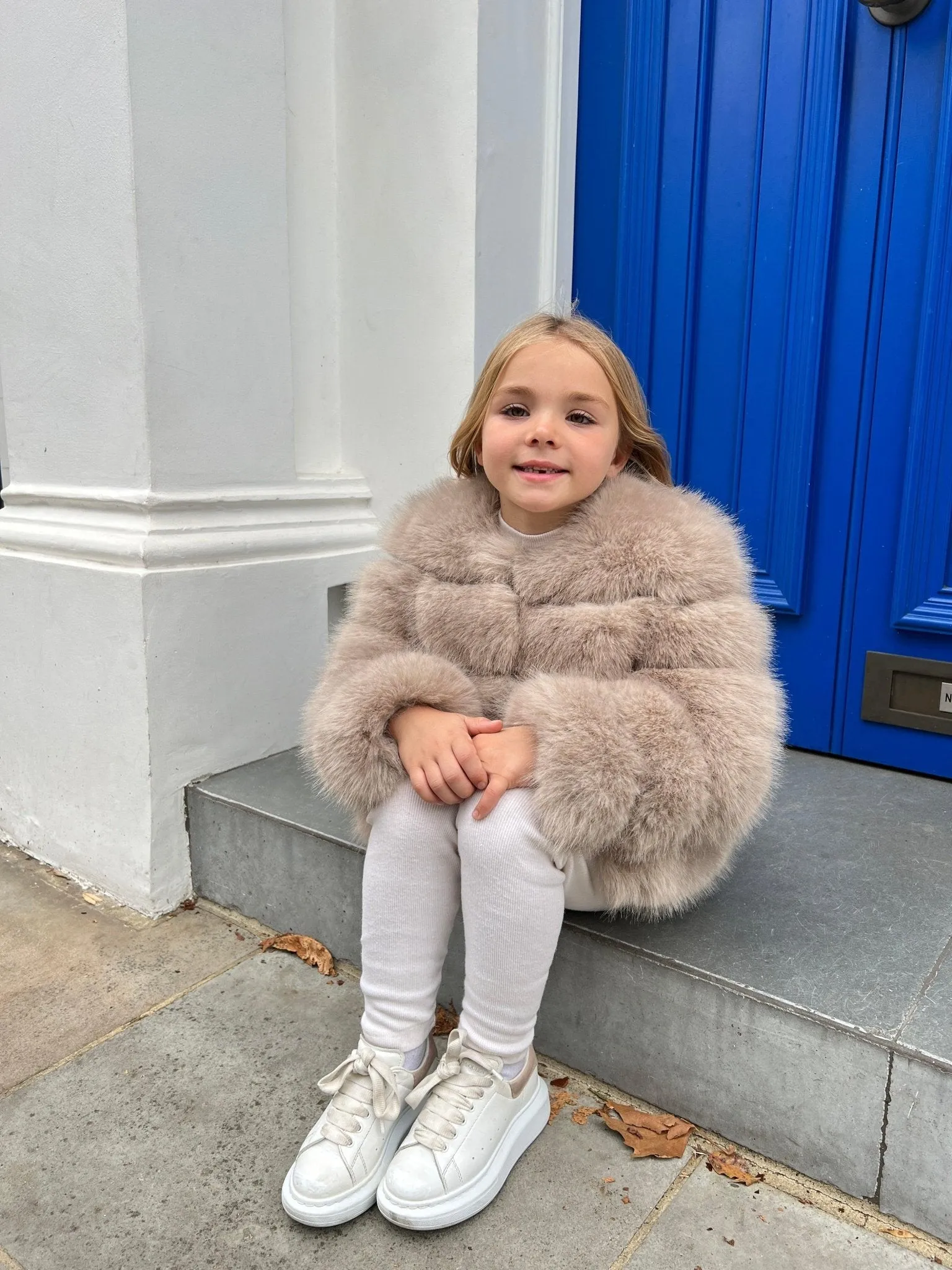 Beige Childrens Faux Fur Coat