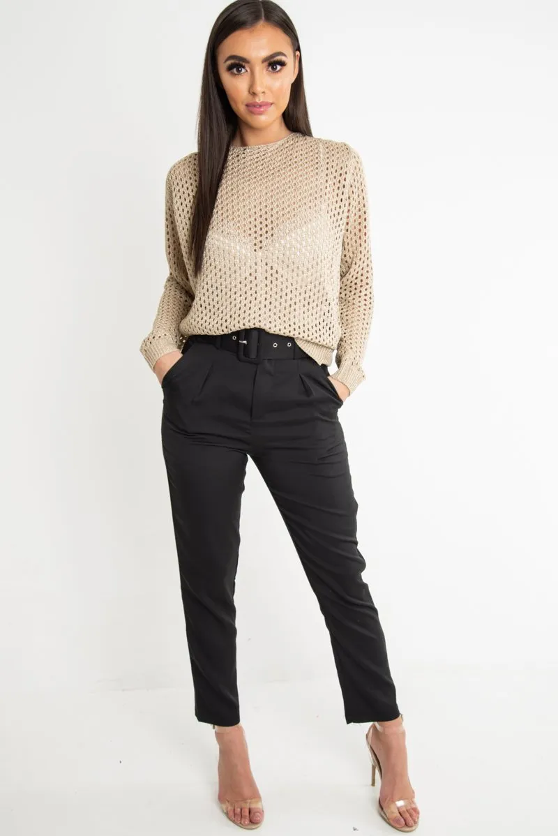 Beige Open Knit Backless Tie Back Jumper - Holdyn