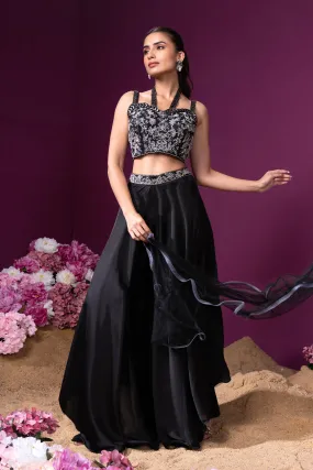 Black Embellished Crepe Silk Palazzo Set