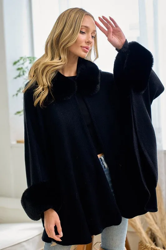 Black Faux Fur Solid Coat