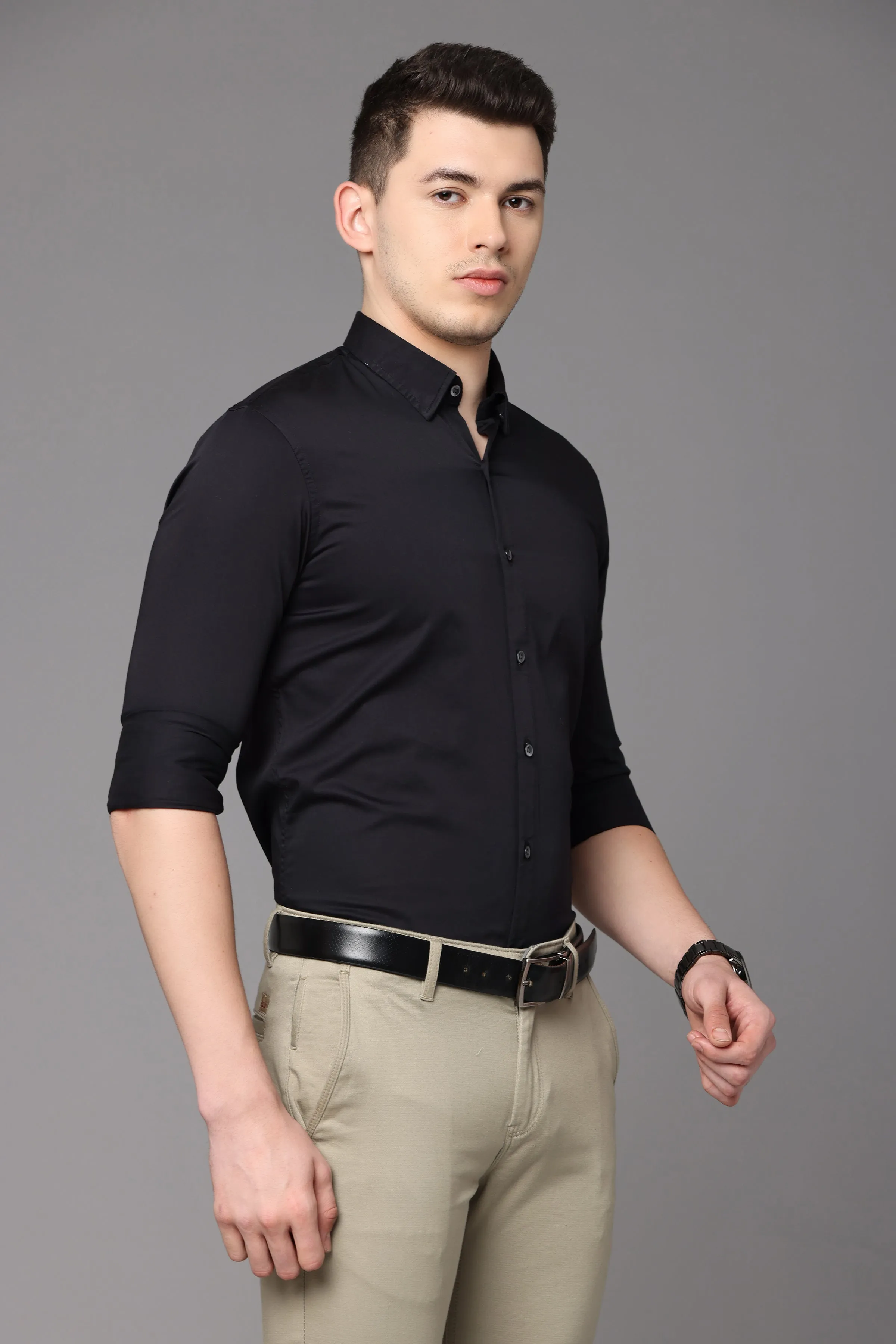 Black Plain Slim Fit Shirt