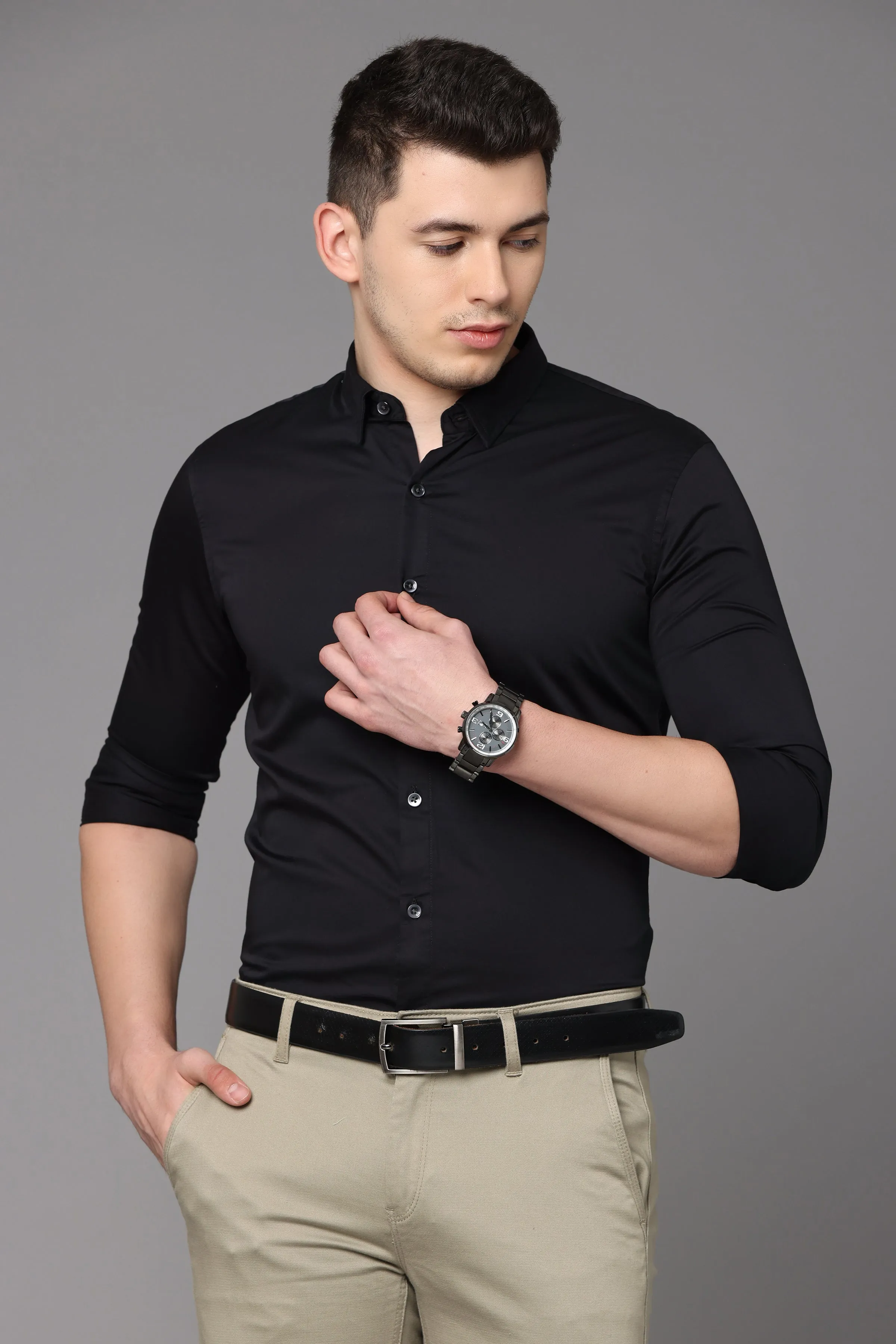 Black Plain Slim Fit Shirt