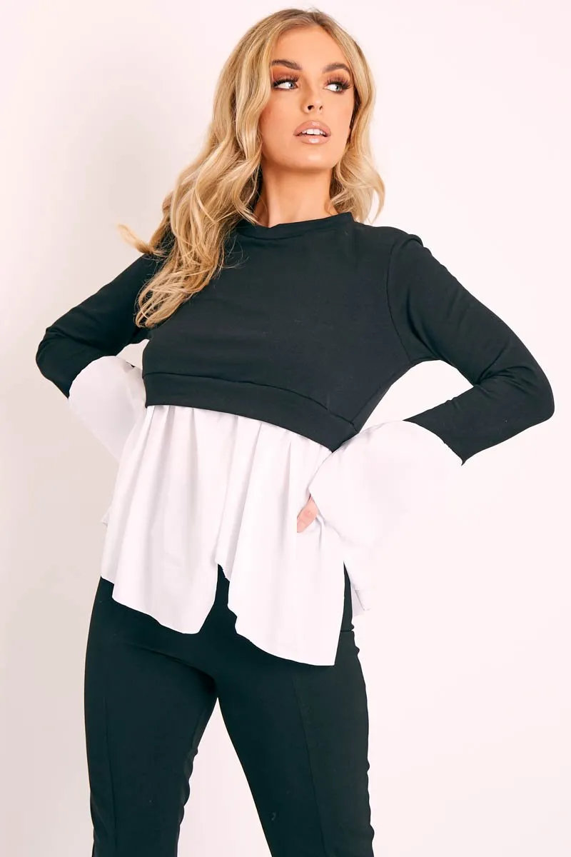 Black Shirt Insert Crew Neck Jumper - Kamilla