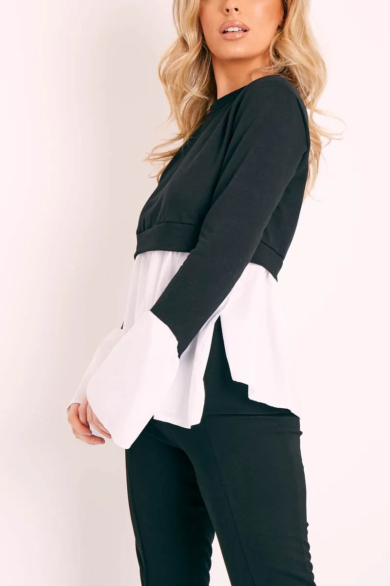 Black Shirt Insert Crew Neck Jumper - Kamilla