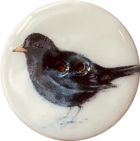 Blackbird Porcelain Button 1-1/8" 2-hole, Handmade