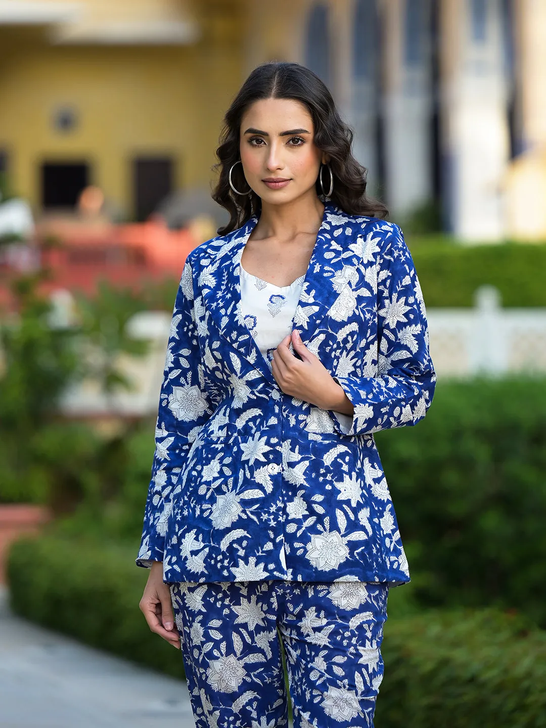 Blue & White Floral Hand Block Printed Co-Ord Set