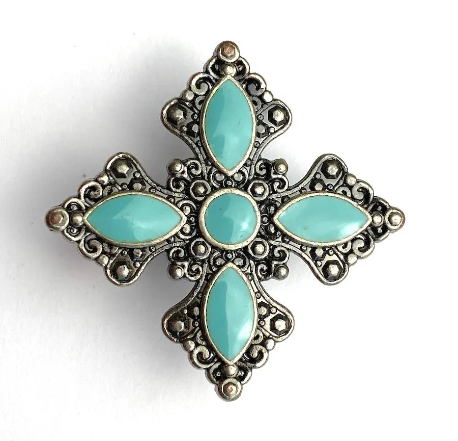 Blue-Green Medium Cross Star Concho 1-1/4" / 1-3/4" Screwback  #SWM-30