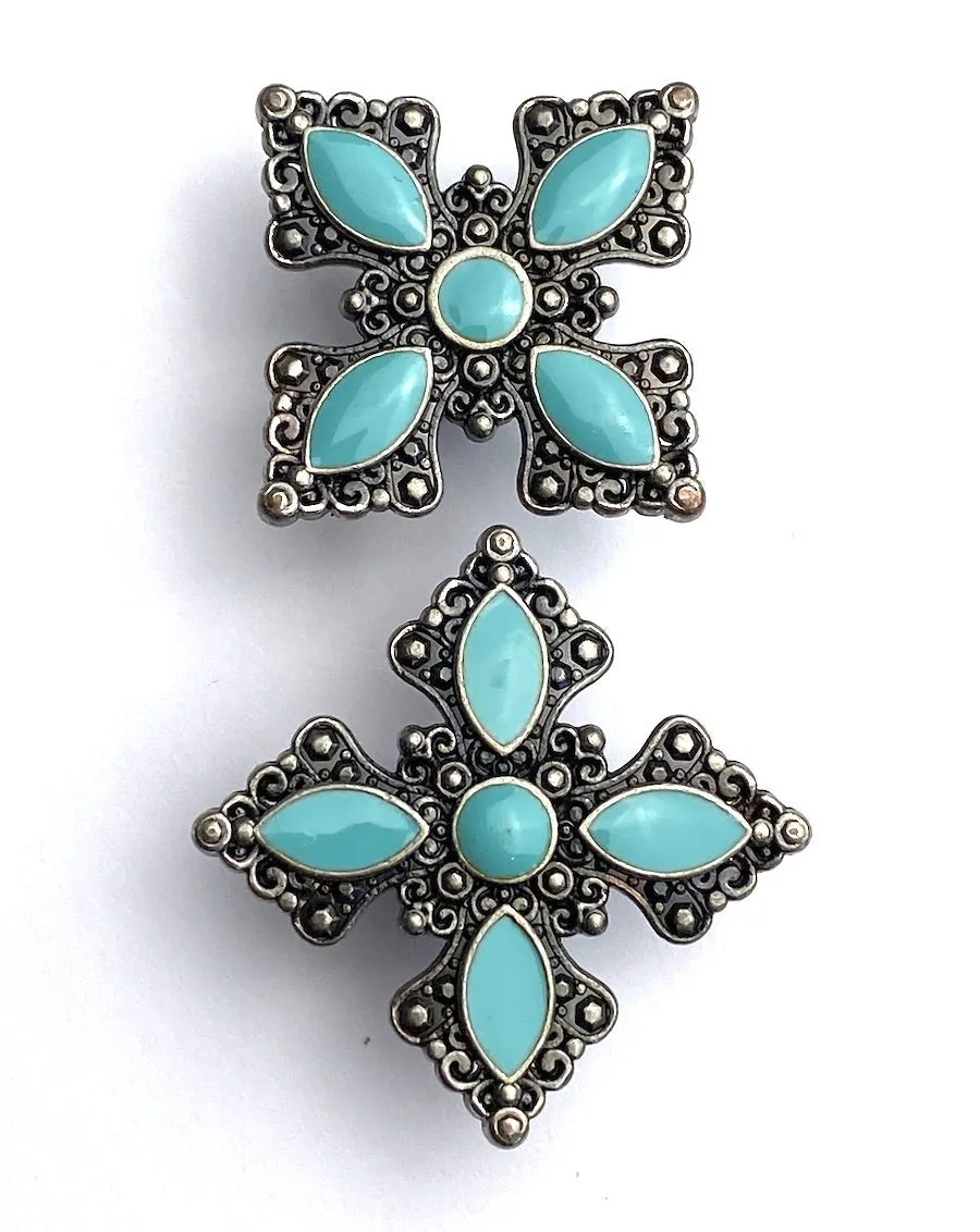 Blue-Green Medium Cross Star Concho 1-1/4" / 1-3/4" Screwback  #SWM-30