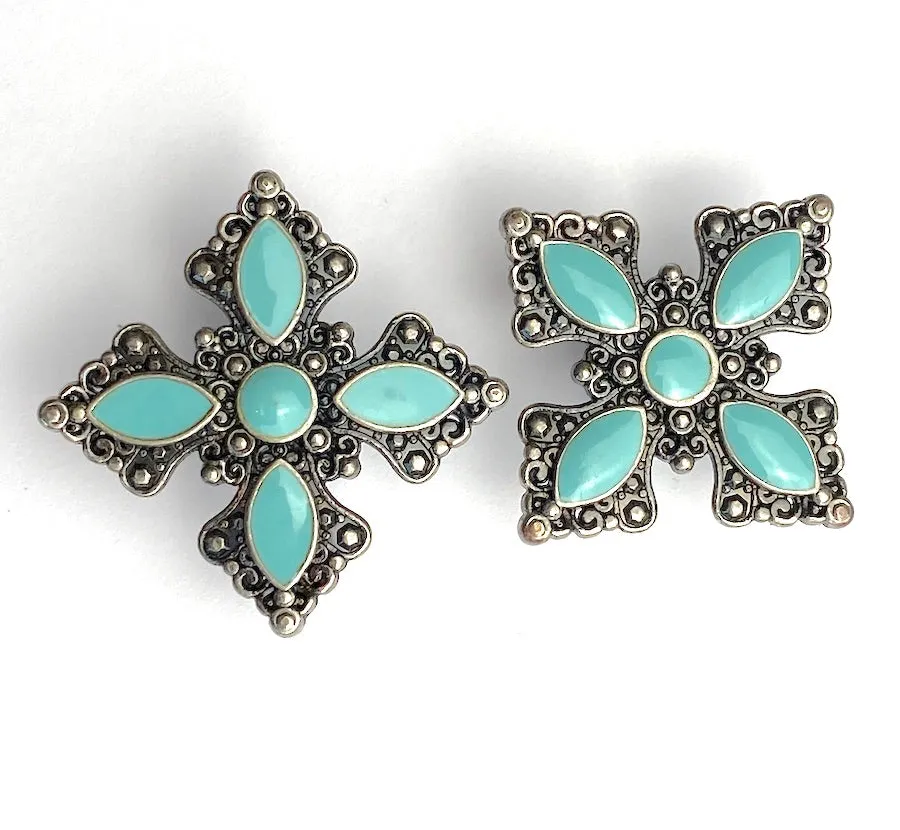 Blue-Green Medium Cross Star Concho 1-1/4" / 1-3/4" Screwback  #SWM-30