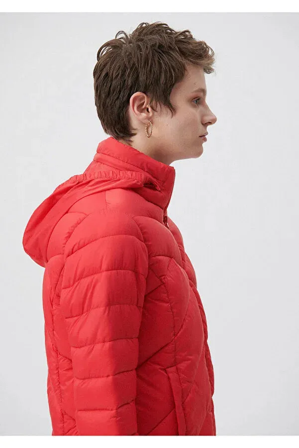 Blue Women's Stand Collar Red Puffer Coat