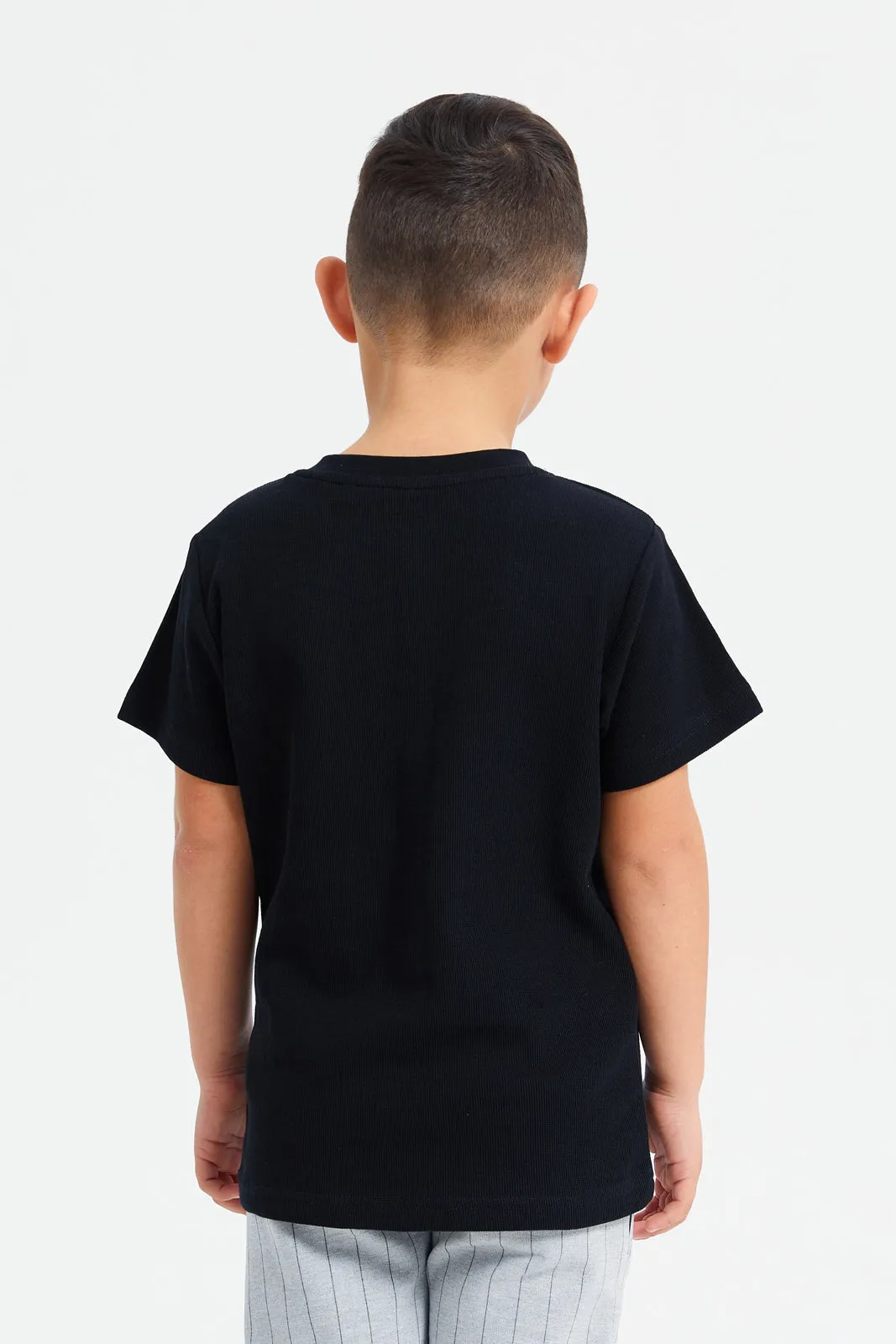 Boys Black Henley Short Sleeve T-Shirt