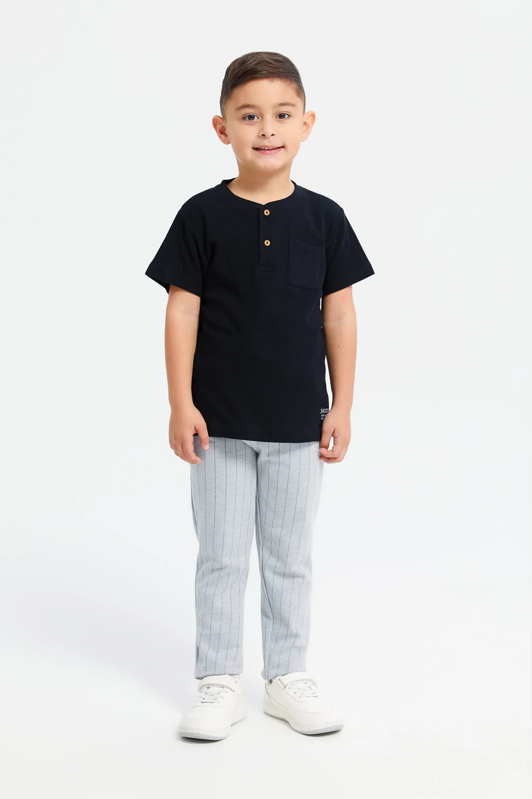 Boys Black Henley Short Sleeve T-Shirt