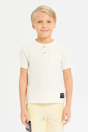 Boys Ecru Henley Ribbed T-Shirt