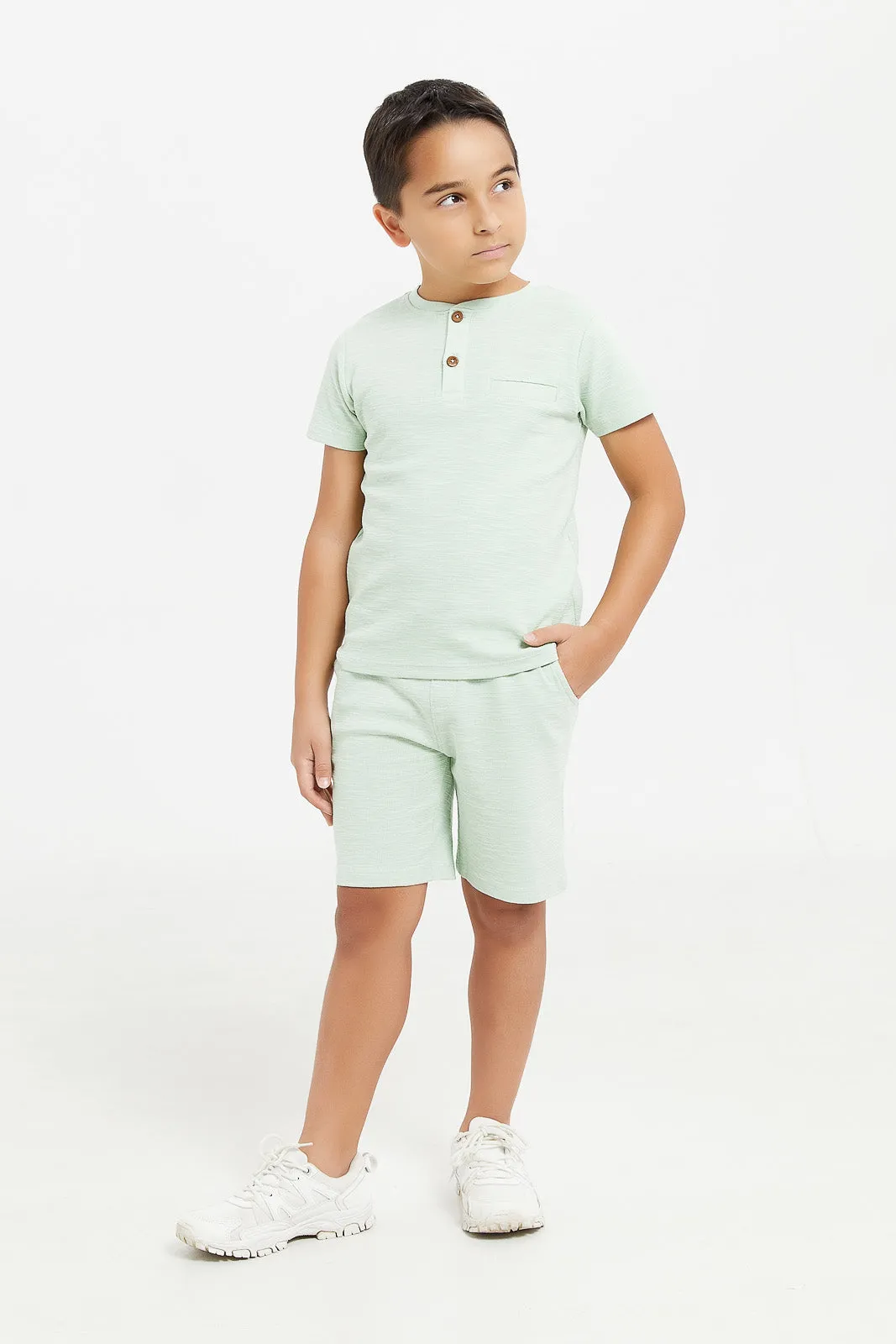 Boys Mint Henley T-Shirt And Shorts Set (2 Piece)