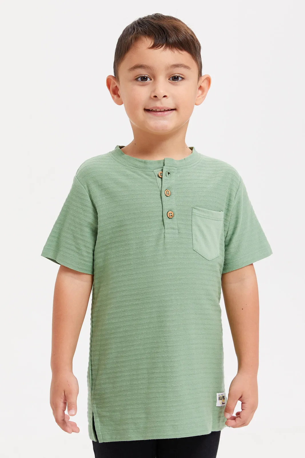 Boys Olive Henley Jacquard T-Shirt