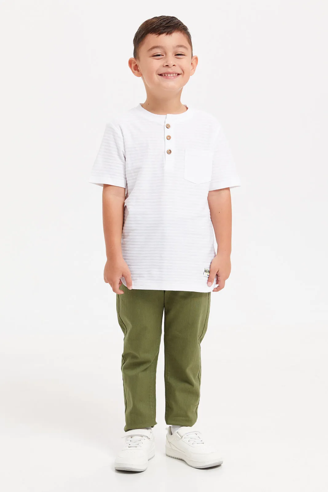 Boys White Henley Jacquard T-Shirt