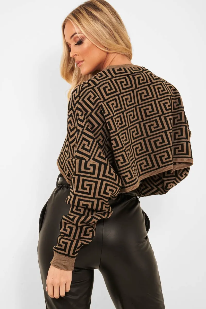 Brown Aztec Print Batwing Jumper - Adree