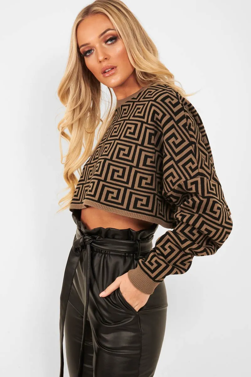 Brown Aztec Print Batwing Jumper - Adree