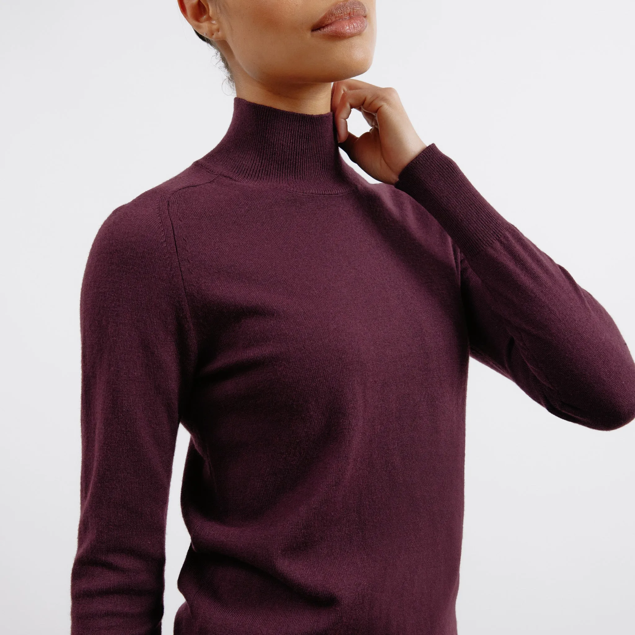 Burgundy Cotton & Cashmere Blend Turtle Neck Jumper by Albaray