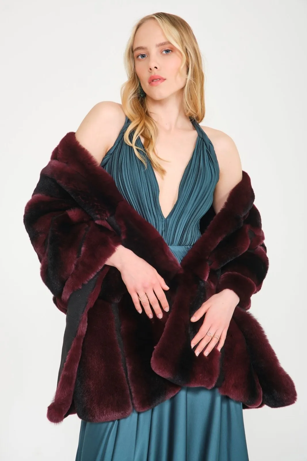 Burgundy Rex Fur Shawl