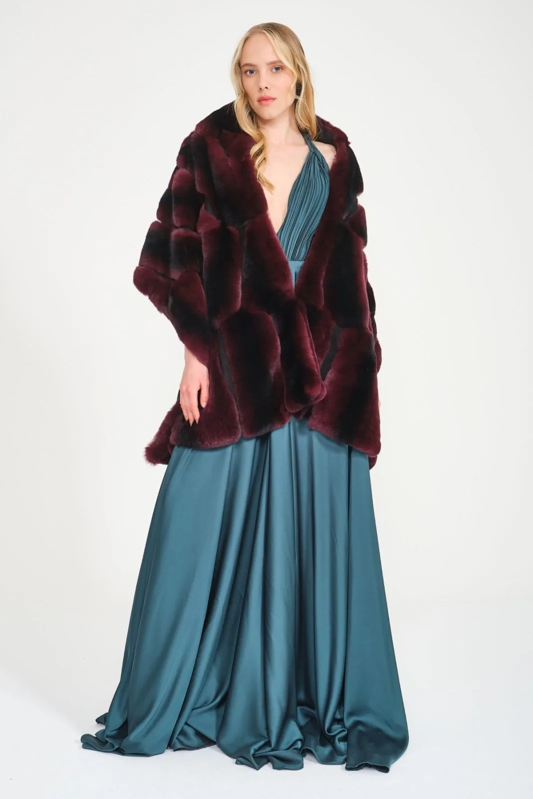 Burgundy Rex Fur Shawl