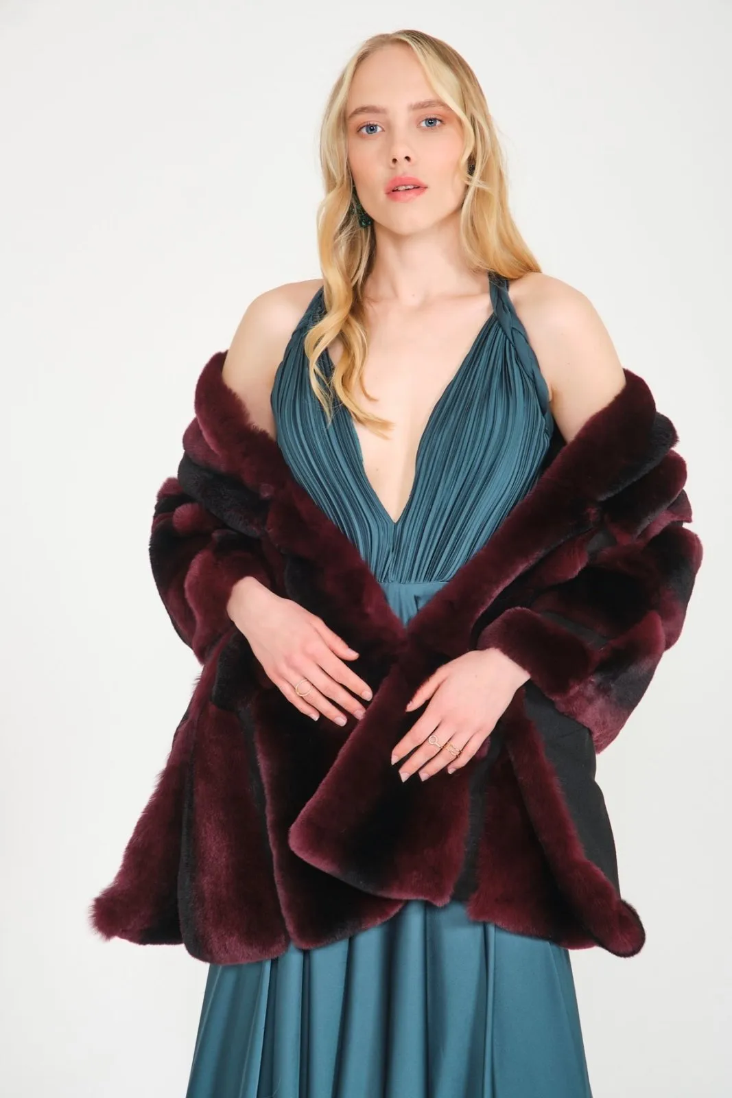 Burgundy Rex Fur Shawl