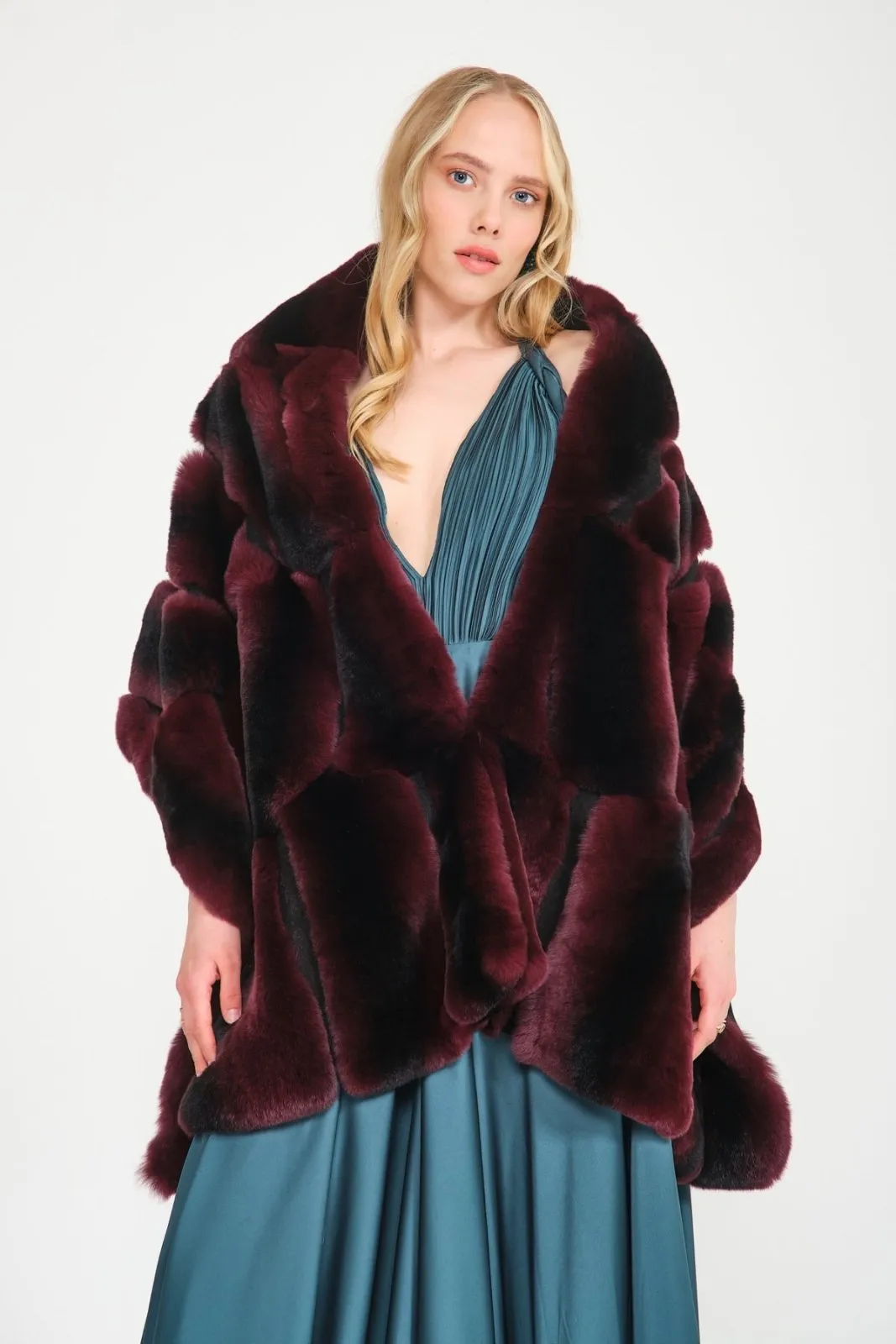 Burgundy Rex Fur Shawl