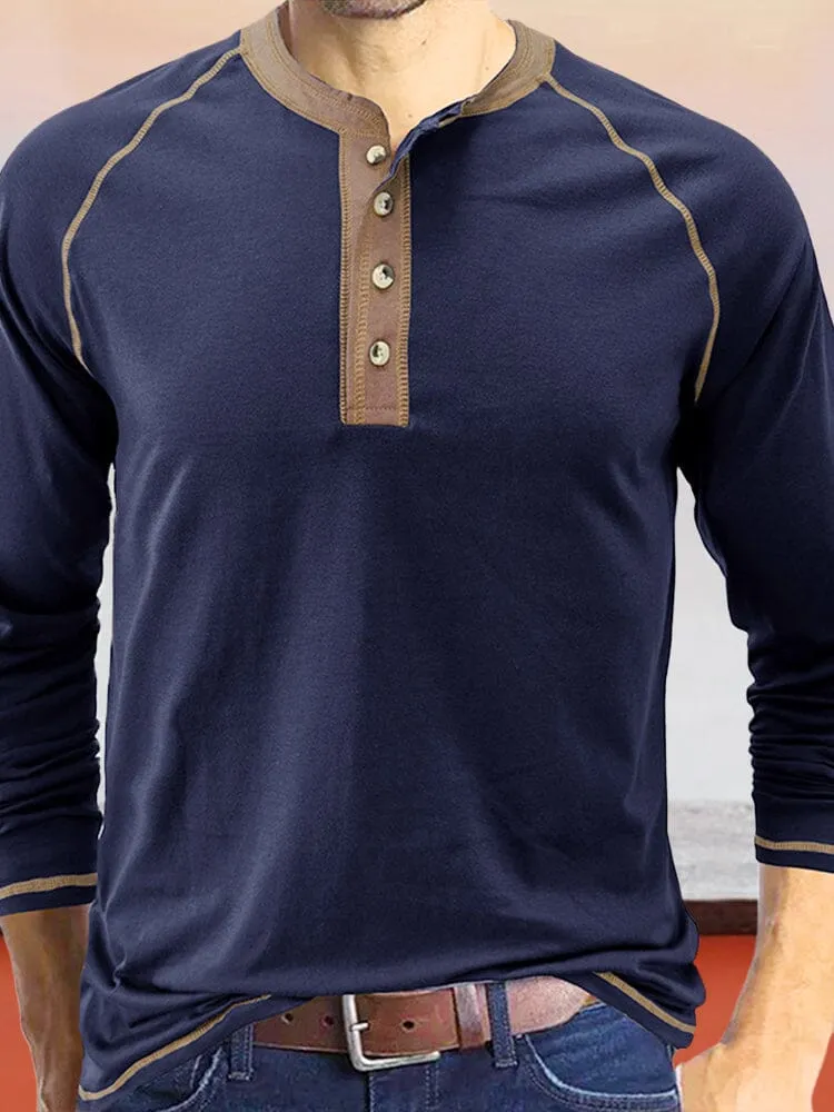 Button Down Long Sleeve Henley Shirt