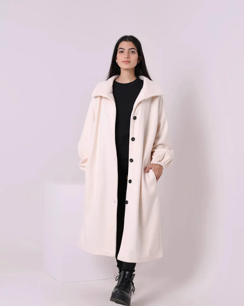 Buttons Long Coat (W718) - Just4Women