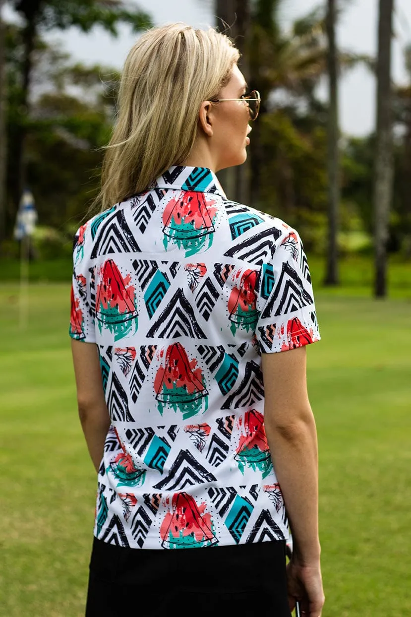 CA Ladies Funky Golf Shirt | Geometric Watermelons