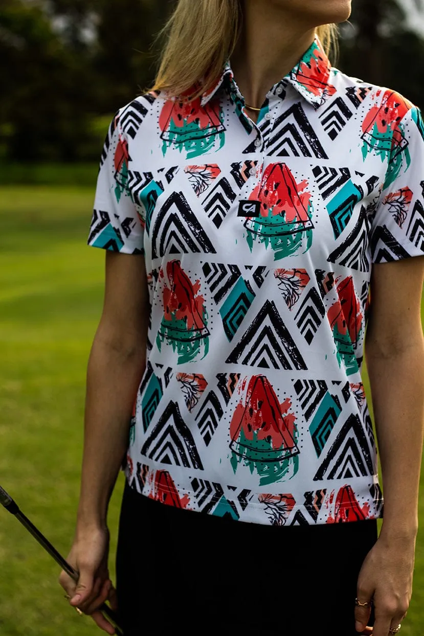 CA Ladies Funky Golf Shirt | Geometric Watermelons