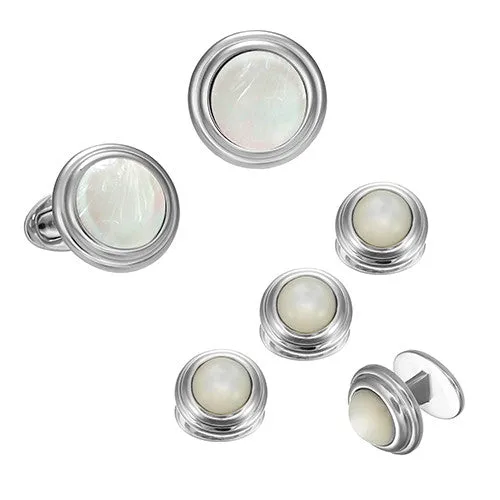 Cabochon Border Sterling Cufflinks & Studs