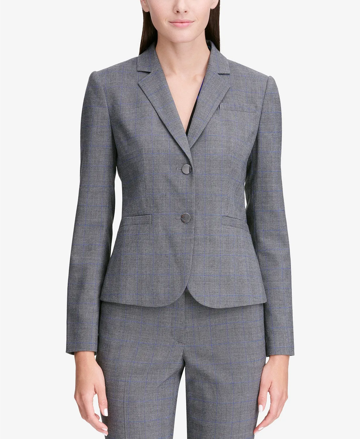 Calvin Klein Women's Glen Plaid Two-Button Jacket Gray Size 10