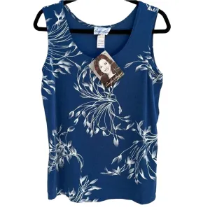 Carolyn Strauss Collection Women's Blue Floral Scoop Neck Sleeveless Tank Top -M