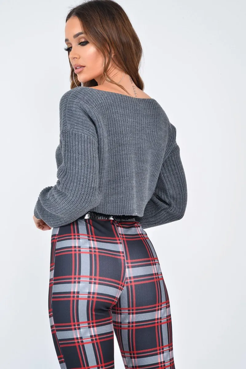 Charcoal Chunky Knit Cropped Jumper - Jasmin