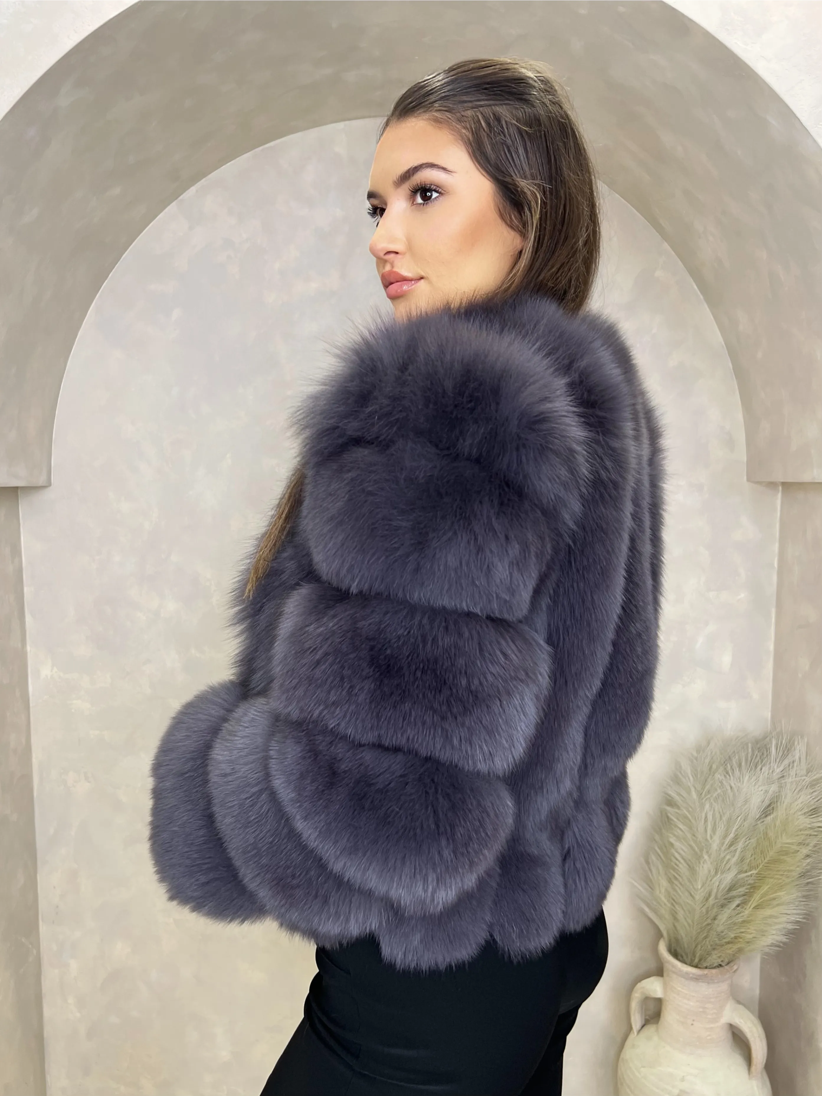 Charcoal Luxury Fur Vertical Pelt Coat