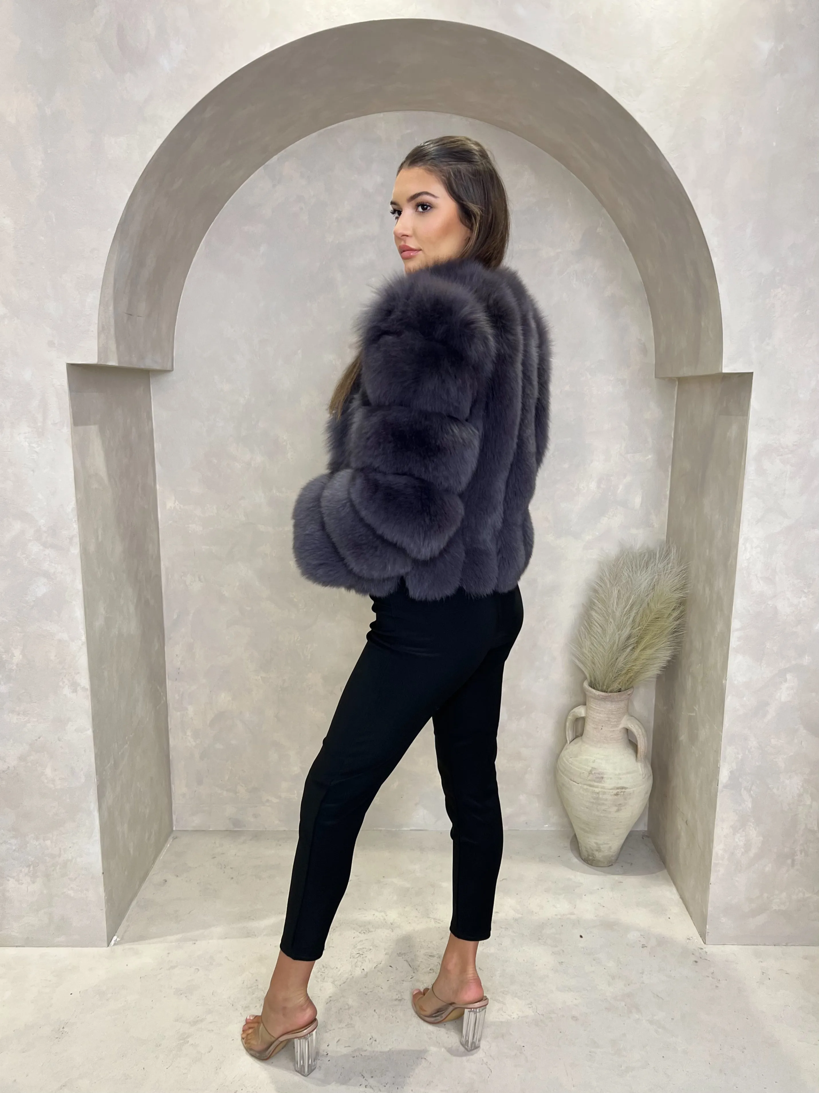 Charcoal Luxury Fur Vertical Pelt Coat