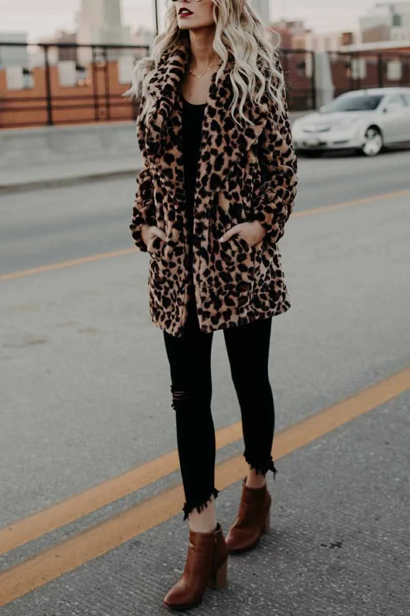 Chicindress Women's Lapel Leopard Coat