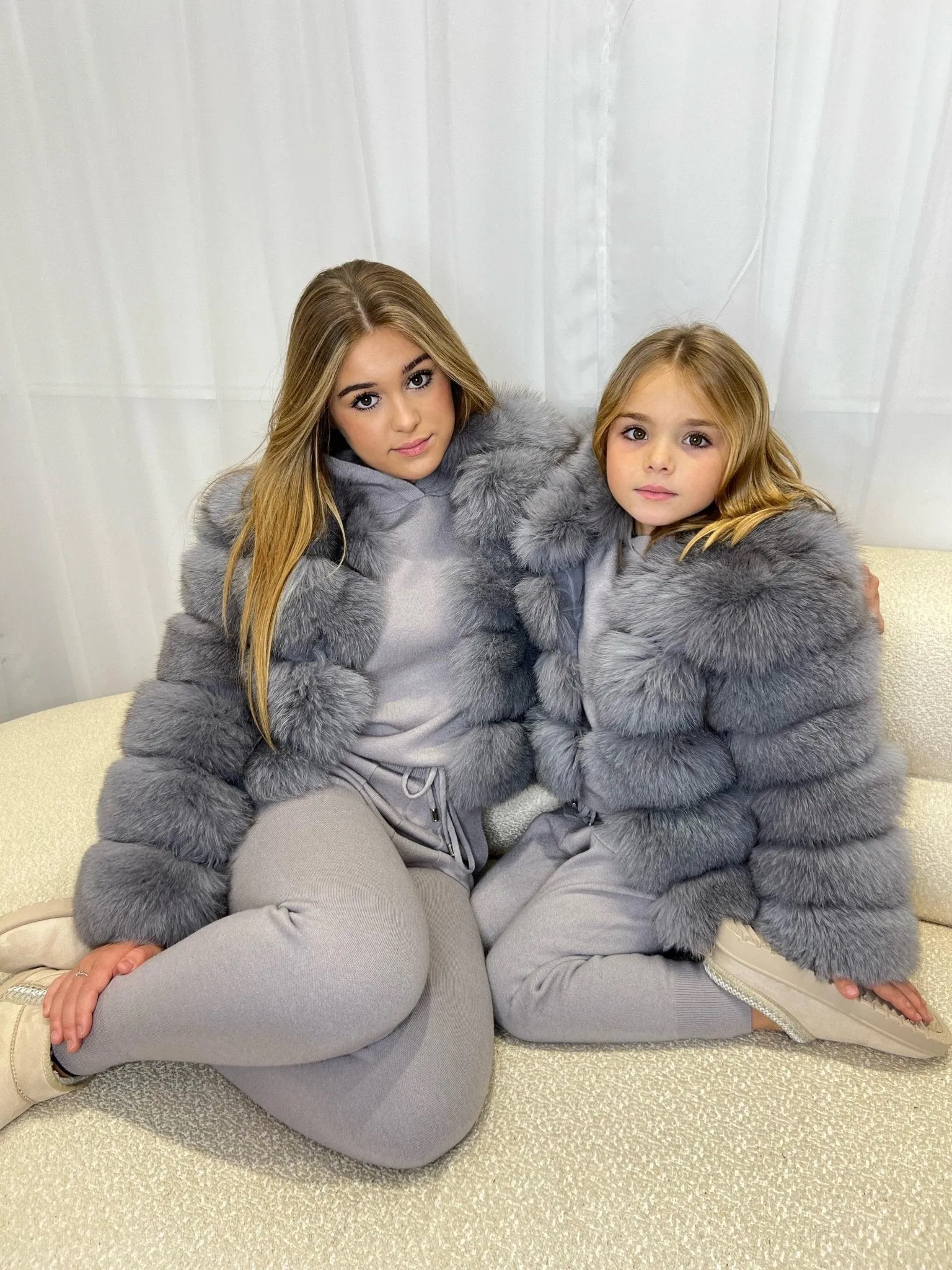 Childrens Dark Grey Luxury Fur Coat