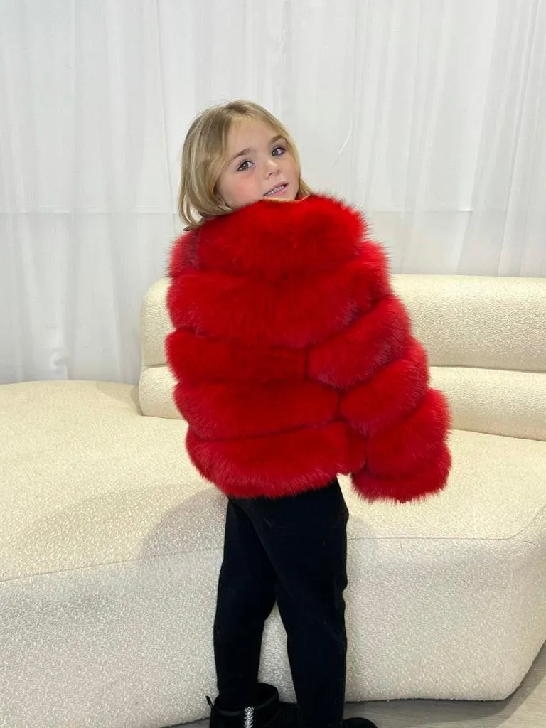 Childrens Red Luxury Fur Coat