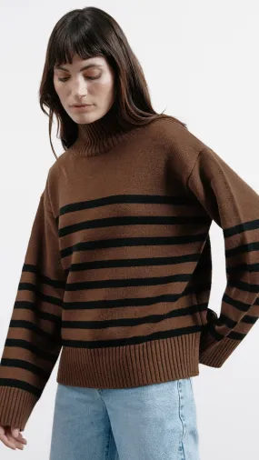 Chocolate Stripe Turtle Neck Jumper by Albaray